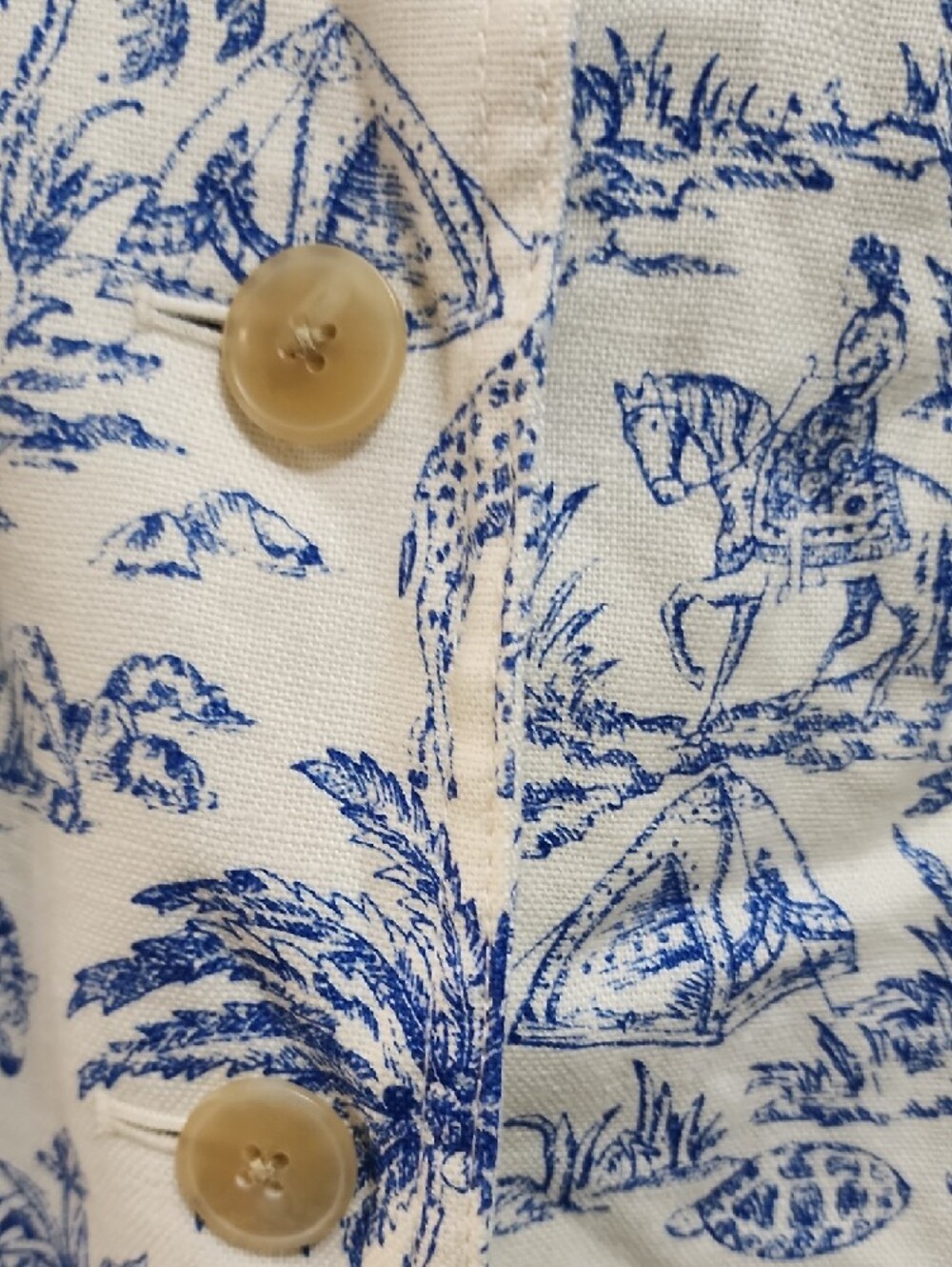Tory Burch Cream and Blue Toile Sleeveless Button Front Dress - Picture 5 of 11